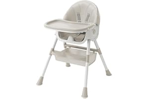HUOLE Trona para Bebe Ajustable, Trona de Bebes Reclinable, Ajustable y Plegable con Tabla de Comedor y Ruedas, De 6 meses a 6 años-Cuatro en uno - Blanco roto