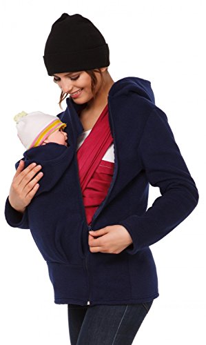 Happy Mama. Women's Maternity Fleece Hoodie Duo Top Carrier Baby Holder. 031p (Navy, UK 10, M)