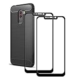LAGUI Cover e Pellicole in Vetro Per Xiaomi Pocophone F1, Colla Piena Copertura Completa Pellicola Vetro Temperato, e Custodia Flessibile TPU, 1 Cover Nera e 2 pellicole in Vetro Nero.