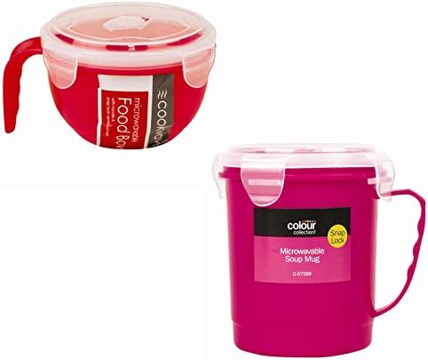 Microwaveable 2-Piece Bowl and Soup Mug Set (Pink &amp; Red)