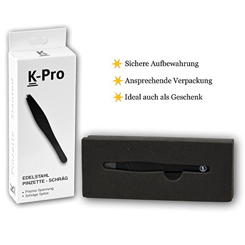 K-Pro Pinzette zum Augenbrauen zupfen aus Edelstahl mit schräger Spitze (Schwarz) - 5