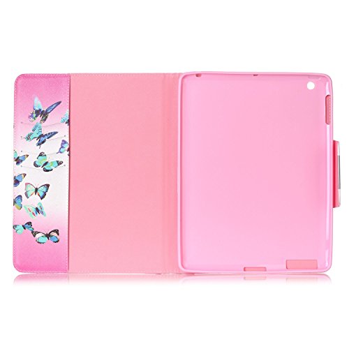iPad 2 iPad 3 iPad 4 Hülle, Deenor Bunt Painting und Stilvoll Brieftasche Tasche PU Leder Flip Protective Stand Tasche Schutzhülle Hülle für Apple iPad 2 iPad 3 iPad 4 Generation.[Blue Butterflies] - 7