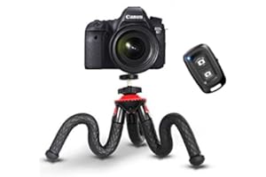 ELOKI Camera Phone Tripod, Flexible Mini Tripod with Bluetooth Control Phone Clip Travel Tripod Stand, Small Octopus Tripod for Phone, Gopro, DSLR Camera for Time-Lapse Photography Red