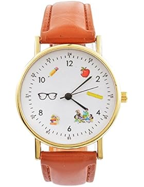 MJARTORIA Damen Armbanduhr Mädchen Kinder Analog Quarz Damenuhr Mode Lederarmband Braun 24cm