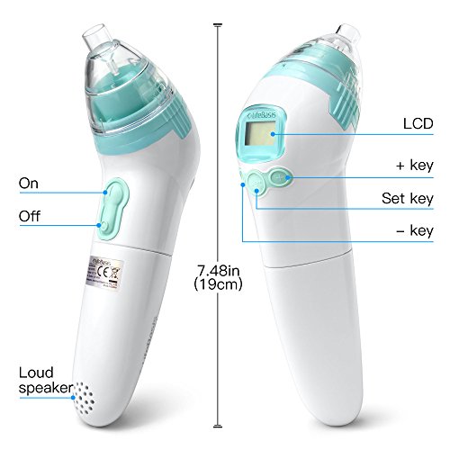 LifeBasis Baby-Nasensauger Elektrischer Nasalreiniger Nose Cleaner – 3 Betriebsstufen -Sicherer Hygienischer LCD Bildschirm 3 Größen an Nasenaufsätzen - 2
