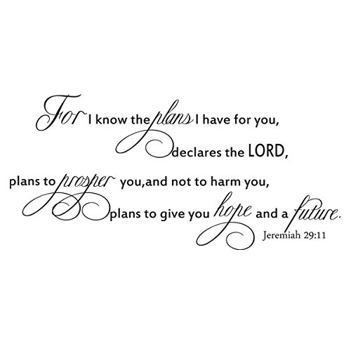 For I Know The Plans I Have For You Declares The Lord Vinyl Bible Wall Deacl Inspirational Wall Quote Christian Wall Sticker Graphic Home Art Decor Black by WallsUp - 3