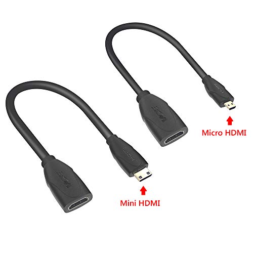 VCE Combo - Cable Adaptador Mini y Micro HDMI Macho a HDMI Hembra Compatible con resolución 3D 4K