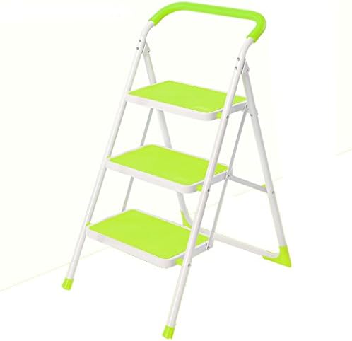 WSSF- Ladders stools Folding 3 Step Small Ladder Stool With Handle Grip Non-Slip Tread Safety Thick Non-aluminum Alloy Herringbone Ladder Household Multi-purpose Indoor Climbing Stepladder Chair/Stool Color Optional, 49*68*104cm ( Color : Green )