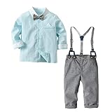 G-Kids Baby Jungen Bekleidungssets Strampler Gentleman Anzug Baby-Taufe Festlich Hochzeit Weihnachten Sakkos Anzüge Fliege Spielanzug für Frühling Herbst  (Blau, Höhe 90cm)