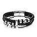 Produktbild Herren Armbänder "SOLO" Männlich Reines Leder Armband mit Titan Edelstahl Echtleder Armband schwarz geflochten mit Magnet Verschluss 8,07 "(20,5cm) mit KOSTENLOSER Geschenkpackung (Silber)