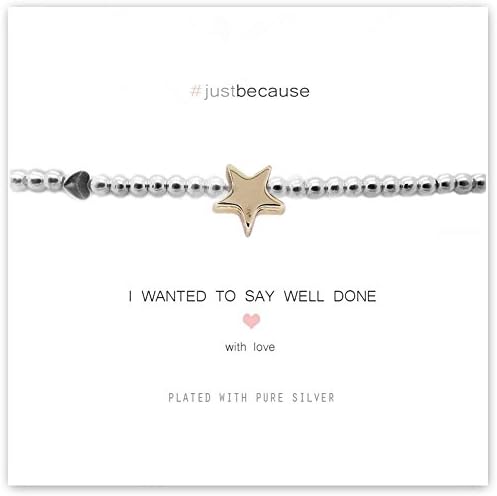 Just Because I Wanted To Say Well Done Gold Star Silver Plated Stretch Bracelt