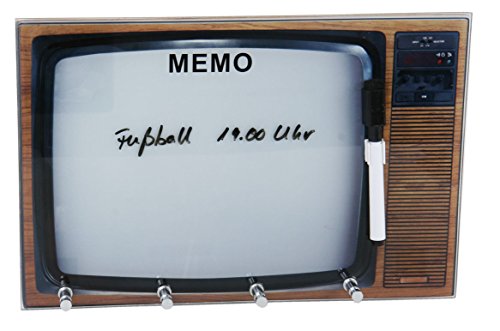 Retro Schlüsselbrett in TV Optik - Glas Memoboard - Schlüsselleiste mit 3 Haken - Memo Wand Tafel Board