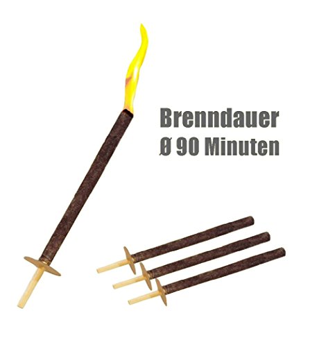 20 Wachsfackeln 90 Min. Brenndauer 60cm lang Fackel Wanderung Hexenfeuer (20, Stück)