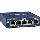 Netgear GS105GE 5-Port Unmanaged Gigabit Kupfer Switch (Plug-and-Play, bis zu 1000 MBit/s Datenübertragung, Lüfterlos, Metallgehäuse)
