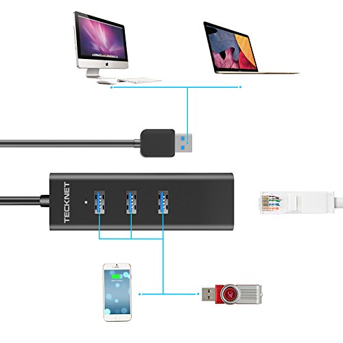 TeckNet® 3-Port USB 3.0 Hub mit Ethernet Adapter Unterstützt 10/100/1000 bit Ethernet - 5
