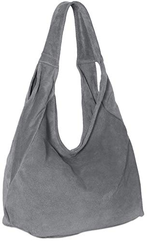 Caspar TL618 Bolso de Hombro para Mujer Shopper de Ante en Varios Colores, Color:gris oscuro