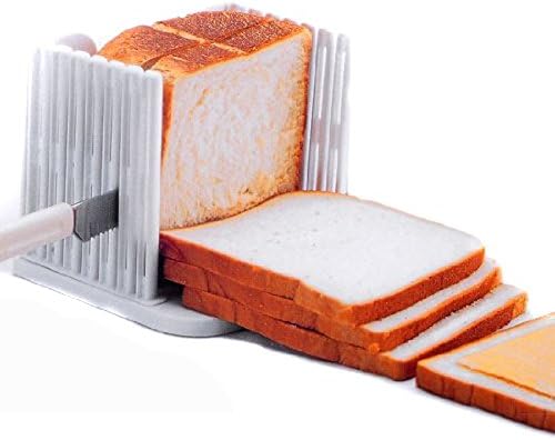Bread Slicer, Werded Pro Bread Loaf Slicer Slicing Cutting Guide, Compact Foldable Toast Slicing Shelf (White)