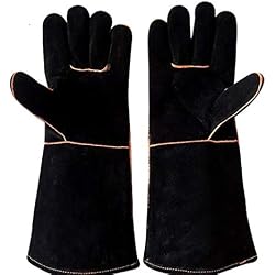 Cuiseur vapeur Black Pot imperméable Gants de Charbon de Bois résistant à la chaleur for la soudure, isolation, gants de protection contre les températures élevées, poêles à bois, poêles à bois, gants