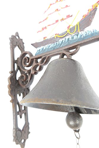 Gartenglocke Wandglocke Segelschiff Windjammer Gusseisen Eisen Eisenglocke Metallglocke Schiffsglocke Antik rustikal braun Bauernhof Hofglocke - 2