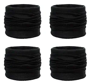 VT VIRTUE TRADERS Unisex Polyester Bandana Bikers Motorcycle Riding Neck Face Mask Protection Tube Head (Black) -Pack of 4