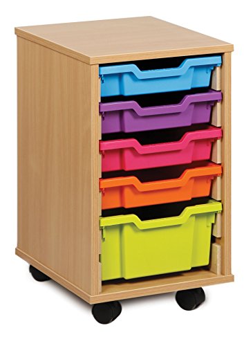 Monarch Mobile School Shallow Tray Storage Unit 6 Clear Trays Beech MEQ1W-CLEAR