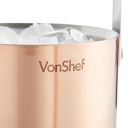 VonShef 2 Liter Doppelwandig Isolierter Kupfer Edelstahl Eiseimer mit Deckel, Tragegriff & GRATIS Zangen - 6