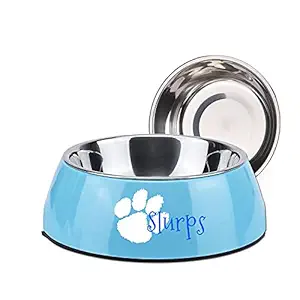 Dog/Cat Bowls for Food and Water, Stainless Steel Dogs Puppy Food Bowls Pet Bowl with Rubber Base, Non-Skid & Non-Spill, Holds 12 Ounces (Blue, paw)