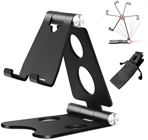 Cell Phone Stand, [3rd Updated Version] Foldable Adjustable Aluminum Mobile Phone Tablet(4-10) Holder Dock for Nintendo Switch, iPhone x 8 7 6 Plus iPad, Samsung Galaxy, Accessories Desk - Black
