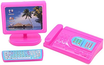 Birdsound Miniature Computer Keyboard Fax Machine Furniture for Barbie Dollhouse Kids Toy