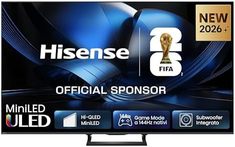 Hisense Smart TV MiniLED 144Hz 75" 4K 75U7SE, Dolby Atmos 2.1 By Devialet, Dolby Vision IQ, HDR10+, Native 144Hz Game Mode, VIDAA OS con 1000+ APP, Alexa built-in, lativù 4K, Wifi, Bluetooth