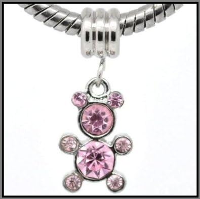 Divine Beads, Rhinestone Teddy Bear Dangle Charm Bead fits Pandora, Biagi, Tedora, Chamilia, Bacio, Troll and other European style bracelets