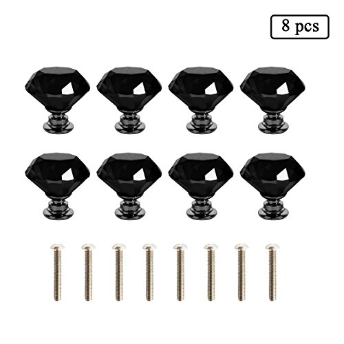 E-Goal 8PCS 30mm Diamant-Form-Kristall für Schrank-Kabinett-Fach-Tür -Möbel -Schwarz Griff ziehen