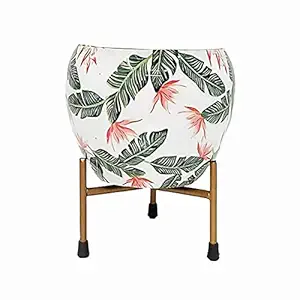 Foliyaj Enamel Meenakari Work Metal Planter with Stand (Without Plant) (Leaf)