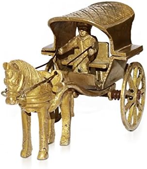 Dungri ® Handcrafted Brass Horse Cart Decorative Showpiece Statue Sculpture (Size : L - 5 x W - 2.4 x H - 2.8") WITH FREE BRASS CLEANING PITAMBARI POWDER