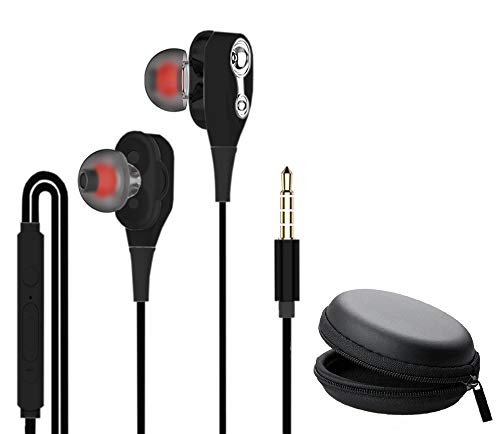 Auriculares compatibles con Samsung Galaxy S10 Plus con microfono Deportivos in Ear con Cable Largo Reforzado 120 cms cancelacion de Ruido con Doble Altavoz en Cada Auricular (Negro)