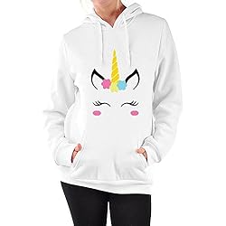 QQI Alta Calidad Para Mujer Unicornio Impresión de Manga Larga Sudadera con Capucha Sudadera con Capucha Sudaderas con Capucha, Otoño Invierno (GATO BLANCO, L / UK10 / EU38: Buste: 102cm / 40.1'')