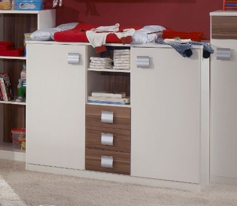 Preisvergleich Produktbild Dreams4Home Wickelkommode 'Sky II', Wickeltisch, Kommode, Kinderzimmer, Babyzimmer, Alpinweiß, Farbe:Nussbaum;Ausführung:ohne Unterschrank