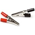 Constrabo Crocodile Clips, 20x (10x Red & 10x Black), Nickel-Plated Iron, 50mm Length, Bayonet Cap & Screw, Plastic Handle, Electrical Connector, Alligator Clip