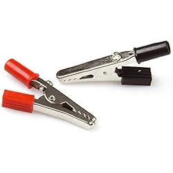 Constrabo® | 20 pinces crocodile avec vis, bouchon à baïonnette et poignée en plastique | 10x de chaque couleur (rouge et noir) | Fer, nickelé | Longueur 50 mm | Pinces alligator, clip crocodile