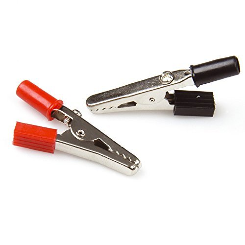 Constrabo® | 20 pinces crocodile avec vis, bouchon à baïonnette et poignée en plastique | 10x de chaque couleur (rouge et noir) | Fer, nickelé | Longueur 50 mm | Pinces alligator, clip crocodile