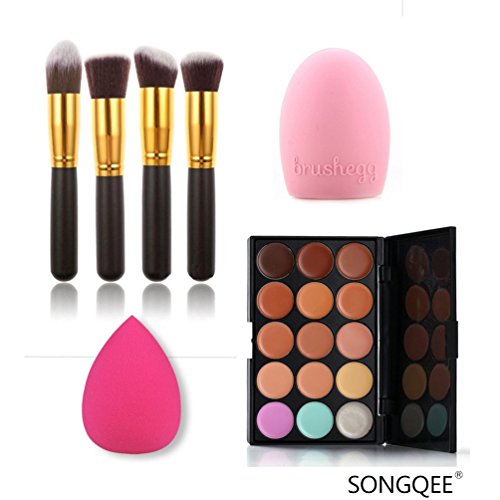 Fashion Base 15 Colors Contour Face Cream Makeup Concealer Palette + 4PCS Powder Brush With Free Foundation Puff Sponge And Brush Egg