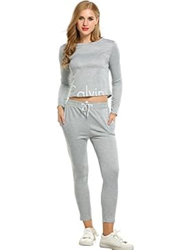 Befied Damen Hausanzug Jogginganzug Jumpsuit Langarm Pullover Sportanzug Trainingsanzug Rundhals Lang