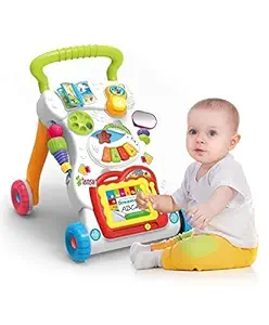 PIKFOS 4 in 1 Activity Walker Sit-to-Stand Learning Music Walker Trolley Multifunctional Push and Pull Toy for Toddlers and Kids Educational Toy for Babies(Multicolor)