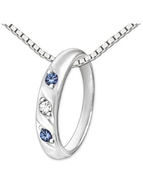 CLEVER SCHMUCK-SET Silberner Taufring mit 2 Safiren und 1 Zirkonia weiß mit Kette Venezia 36 cm STERLING SILBER...