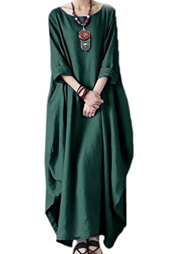 Zilcremo Las Mujeres Ropa De Cama De Algodón Boho Maxi Plus Tamaño Vestido Vestidos De Irregulares Verde L