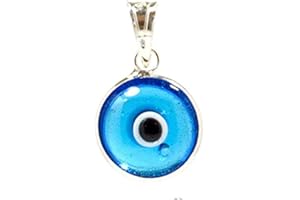 PRIMEONE Silver Plated 925 Sterling Silver 10 MM Glass Turkish Evil Eye Charm Pendant for Protection - 4 Colours Available -DIY Charm for Any Necklace