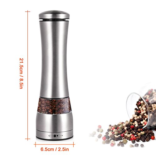 Uarter Premium elektrische Gewürzmühle, Edelstahl, Salz- und Pfeffermühle, Set mit verstellbarer Mahlfunktion und Sichtfenster, 2er Pack - 4