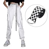 Material: tela. flyingx - Cinturón de Mujer de Tela para cinturón, Color Negro y Blanco a Cuadros, Accesorio de Ropa, cinturón Lumbar para Mujer, 135 cm