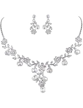 EVER FAITH® österreichischen Kristall Blätter Blume Form elegant Braut Halskette mit Ohrring Anhänger Schmuck-Set...