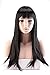 S-noilite® Stylish 23"(58cm) Lady Full Head Wigs Flat Bangs/Fringe Straight Hair One Piece Long Wig (Dark Black)